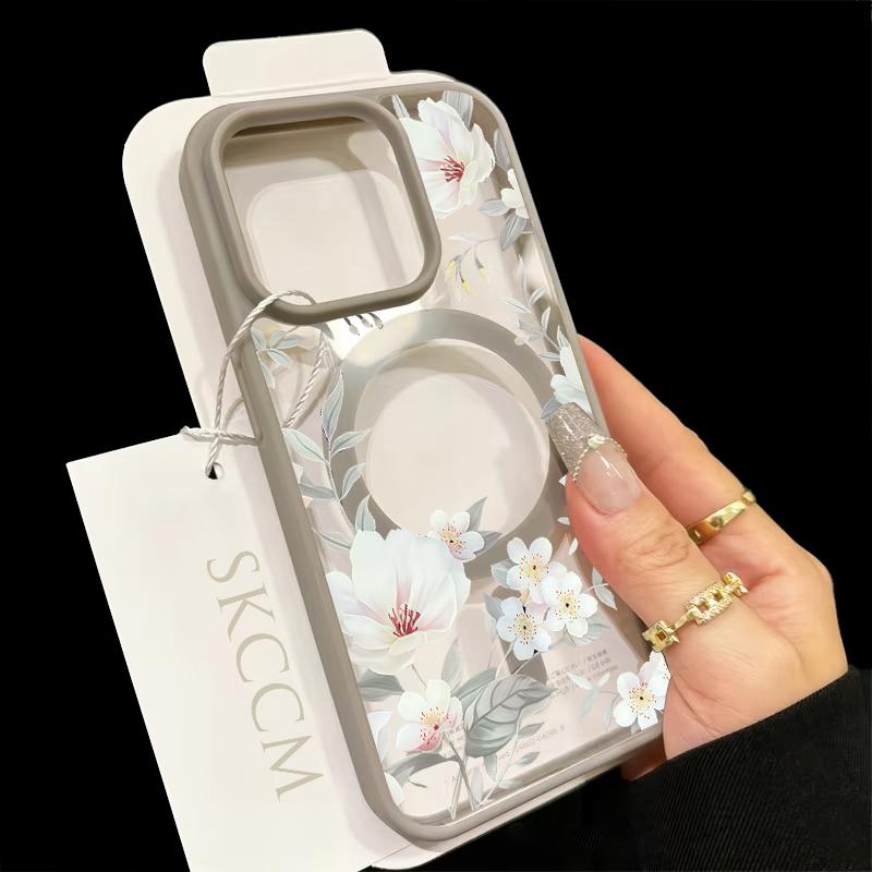 

Модные Цветы Цветочный Прозрачный Для Magsafe Магнитный Чехол для Беспроводной Зарядки Для iPhone 16 16E 11 12 13 14 15 Pro Max X XS XR Чехол iPhone 12 Mini