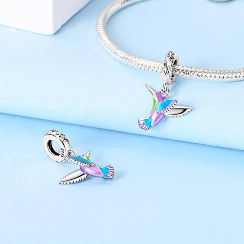 Autentické Korálky Charms měděné Snové Barevné Kolibřík Korálky Charms Kompatibilní S Plata Náramky pro Ženy Šperky Výroba Dárky