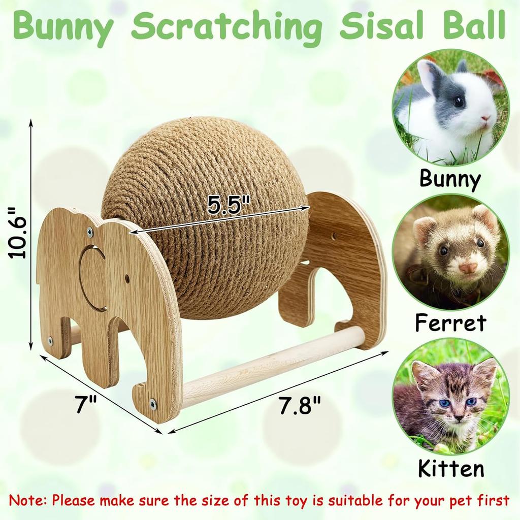 Fhiny Rabbit Scratch Toy, Natural Sisal Rabbit Scratching Ball Cute Sisal Rope Bunny Claw Scratcher Rotating Ball Interactive Toys Nail Scratching