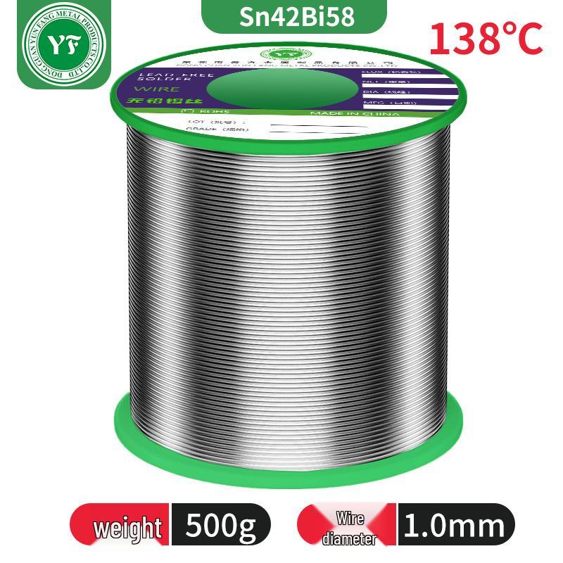Environmentally Friendly Lead-Free Low-Temp Solder Wire, Rosin Flux Core, Tin Bismuth, Solid Core, Melts at 138°C, Sn42Bi58.