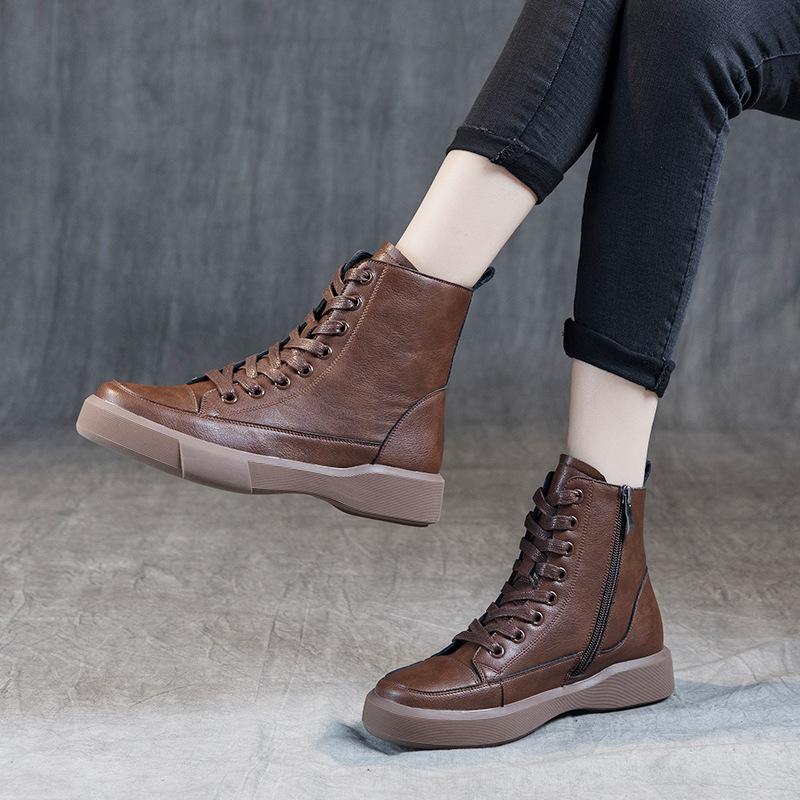 Martin boots women's spring and autumn single boots 2025 autumn and winter new women's boots velvet flat-soled boots large size soft-soled retro boots