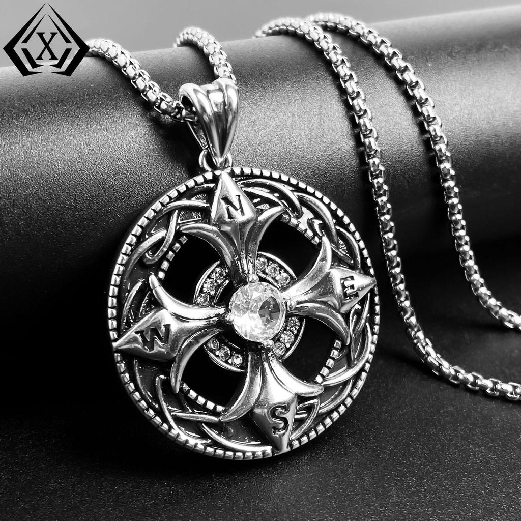 TK Compass Pendant: Punk Gothic Dark Style Hip-hop Necklace with Curious Design
