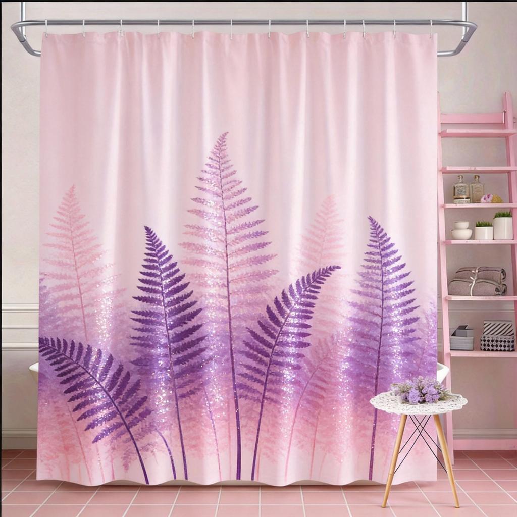 Palm Leaf Shower Curtain 180x180cm – Tropical Green on White, Minimalist Bathroom Decor, 12 Hooks Bath decorative shower curtain