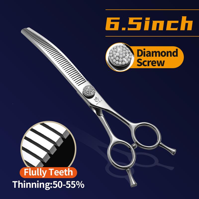 Fenice 7.0/7.5 inch Professional Dog Grooming Shears Curved Thinning Scissors for Dog Face Body Cutiing JP 440C High Quality