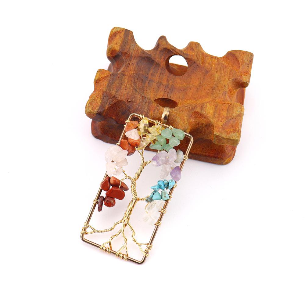 Rainbow Life Tree Pendant Necklace with Natural Crystal Crushed Stone Wire-Wrapped Design, N739.