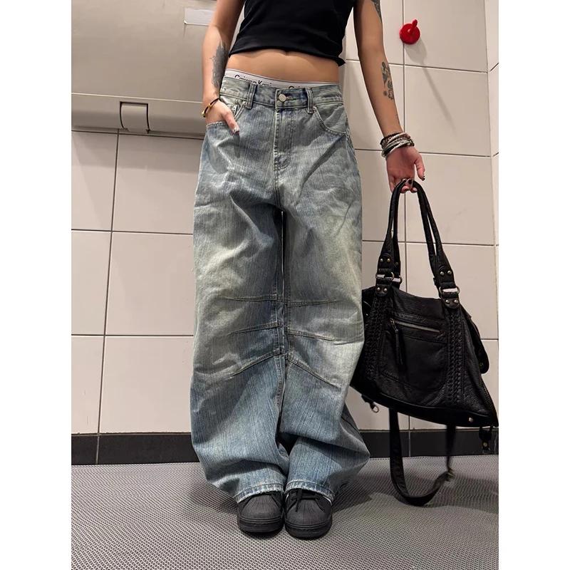 Modré Y2k Boyfriend Džíny Dámské Harajuku Široké Džínové Kalhoty Japonský Styl 2000s Vintage Džínové Dlouhé Kalhoty Oversize Oblečení Nové