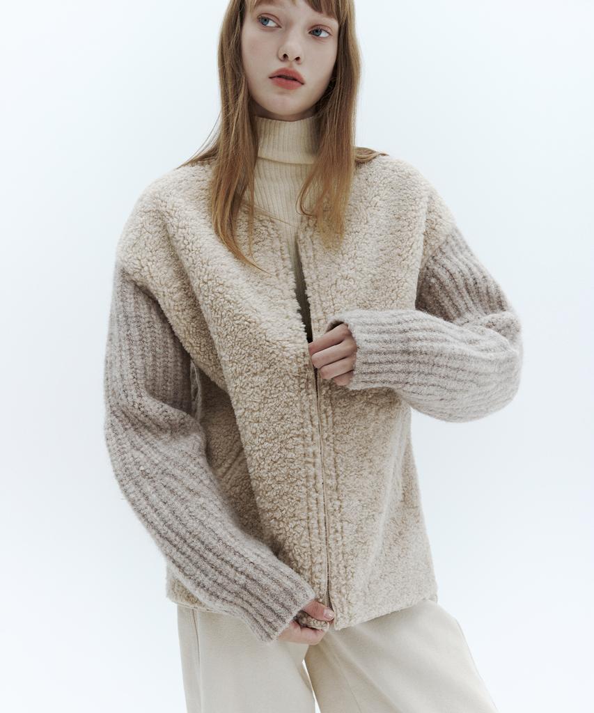 CITYBREEZE Alpaca Mix Zip-Up Knit_Beige