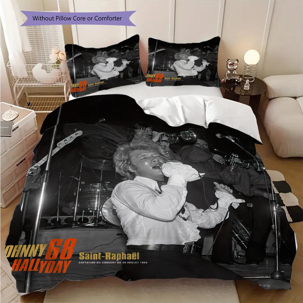 Johnny Hallyday Retro Records bedding, duvet cover, pillowcase, home decoration, birthday gift (1 * duvet cover+2 * pillowcase, coreless)