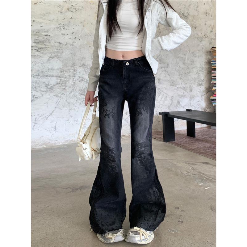 Women's Water-Washed Micro-Flare Jeans - Hot Girl Style, Slim Fit, Body-Shaping, Trendy INS Fashion, Draped Horseshoe-Shaped Long Pants.