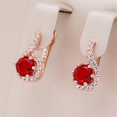 Trend Rosegold Farbe Englische Ohrringe für Frauen Runde Rote Natürliche Zirkon Accessoires Braut Hochzeitsschmuck Geschenk