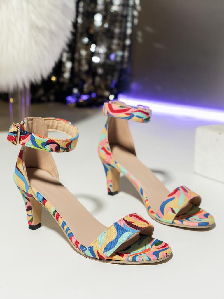 Fashion 2025 Fashion Women Black Flock Flower Color High Heels Sandals Female Pumps Peep Toe Ankle Strap Platform Shoes 35-43