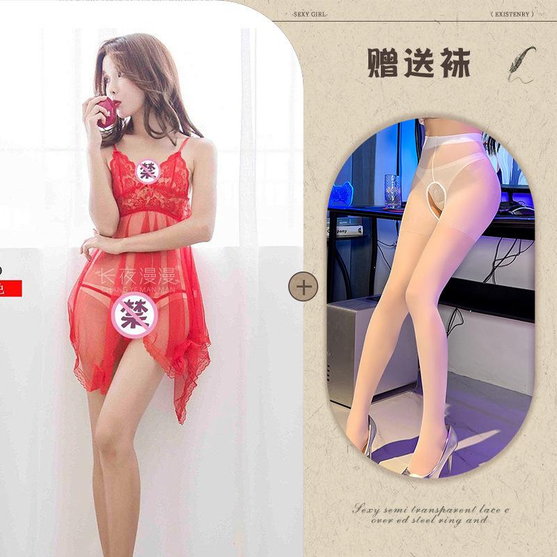 Sex underwear European and American temptation suit women's transparent suspender large size lace mesh large size