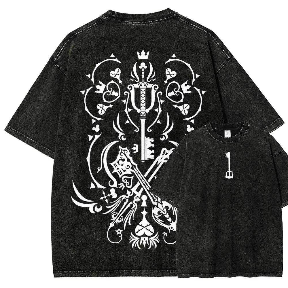 

Hot Anime Kingdom Hearts New Model Washed T-shirt Oversized Personality Clothes Unisex Year Round Clothing Washed Retro Fashion XXXL