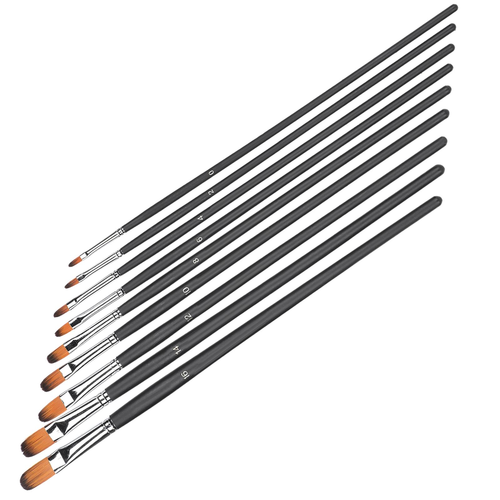 

9Pcs Painting Brush Long Rod Nylon Gouache Watercolor Oil Acrylic Artist Paint Tools Black