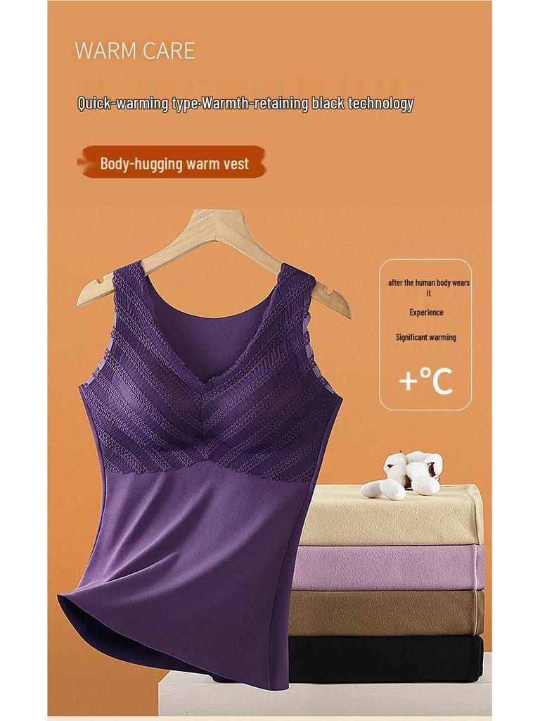 Damen Thermo-Westen-Set mit Samt-Fleece-Futter und integriertem BH für zusätzliche Wärme