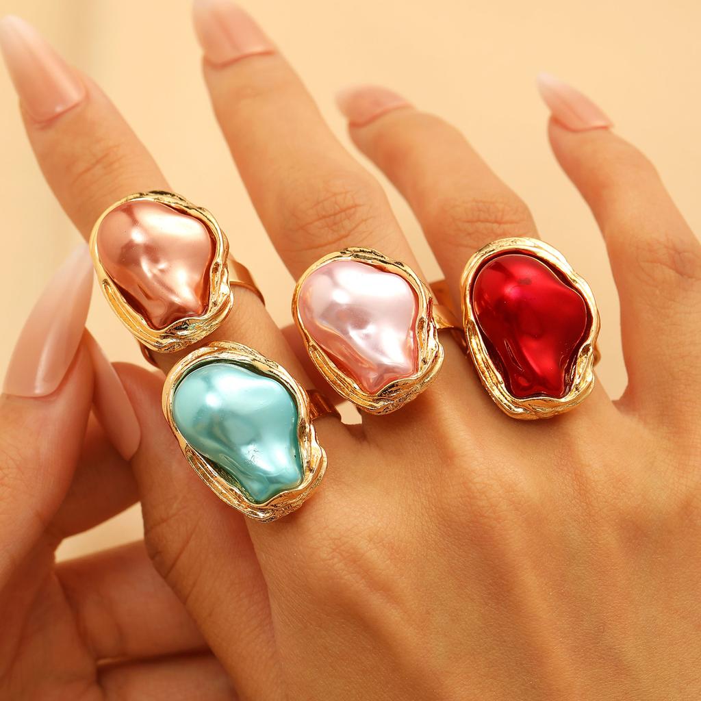 Lats Alien Irregular Baroque Imitation Pearl Open Ring For Women, Geometric High-End Feeling Finger Jewelry Fashion Accessories