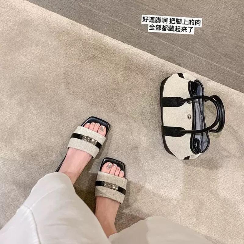 Sheepskin version of the new niche lock leather one-word slippers women's summer wear flat leather sandals women's shoes