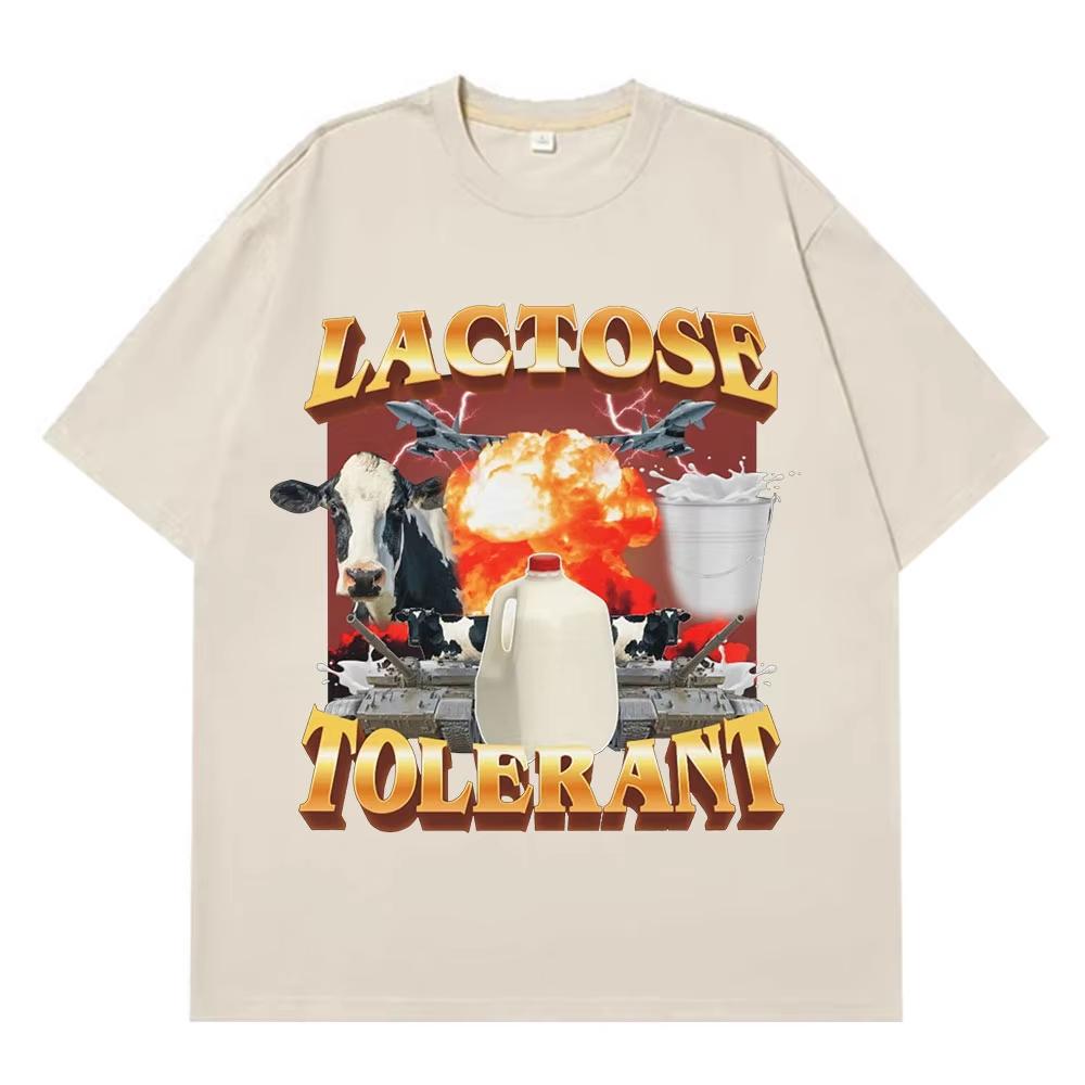Lactose Tolerant Graphic Print T-Shirt Men Women Vintage Fashion Short Sleeve T-shirt Cotton Casual Cozy Oversized Loose T Shirt