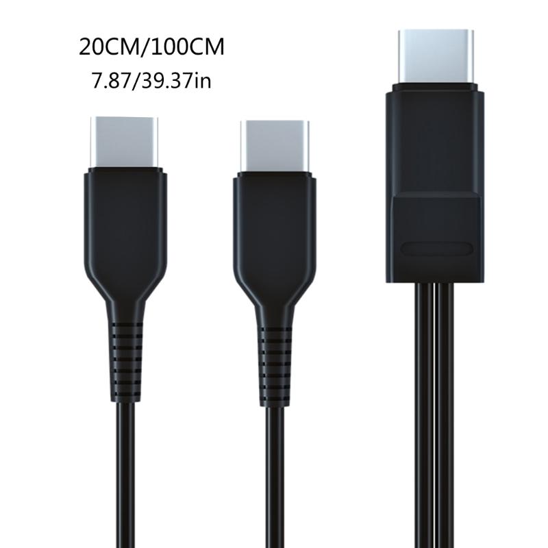 20cm/1m Type-C Charging Cable to Double Type-C Connector Cord Tablet Phone Charge Wire for Home Office and Travellers