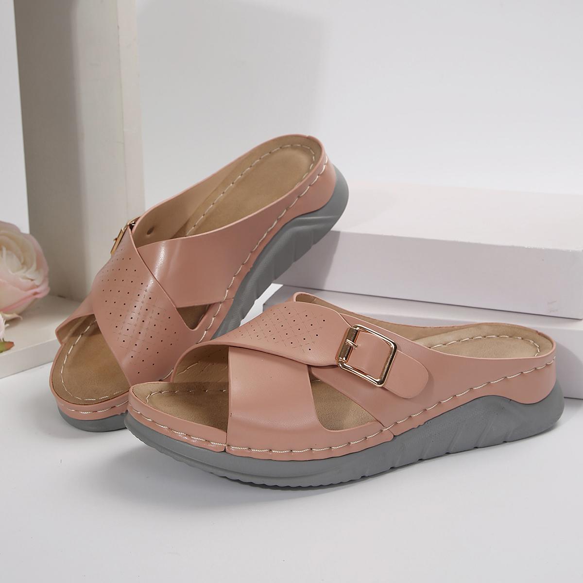 

Большие размеры 36-43, открытые тапочки с пряжкой на ремне и ремешком, повседневные тапочки с толстой подошвой и покатым каблуком, женская обувь 37