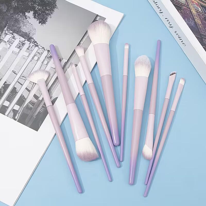 Set Pennelli Make-up Viola Stellato – 10 Pezzi, Include Pennelli per Cipria e Ombretti, Portatile, Disponibile