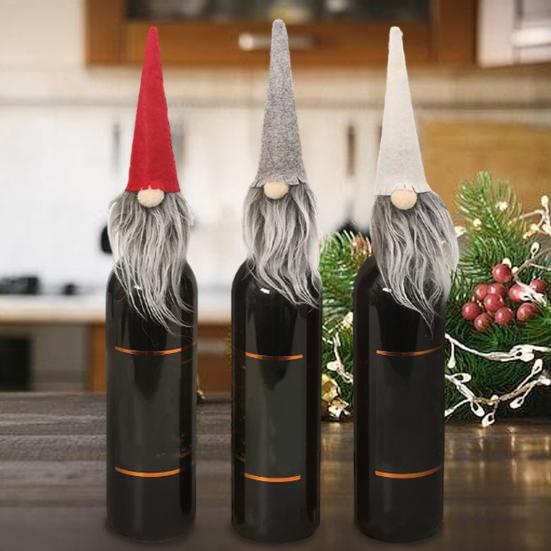 6Pcs Christmas Gnome Doll Topper Wine Bottle Covers Faceless Bottle Santa Scandinavian Plush Gnome Wine