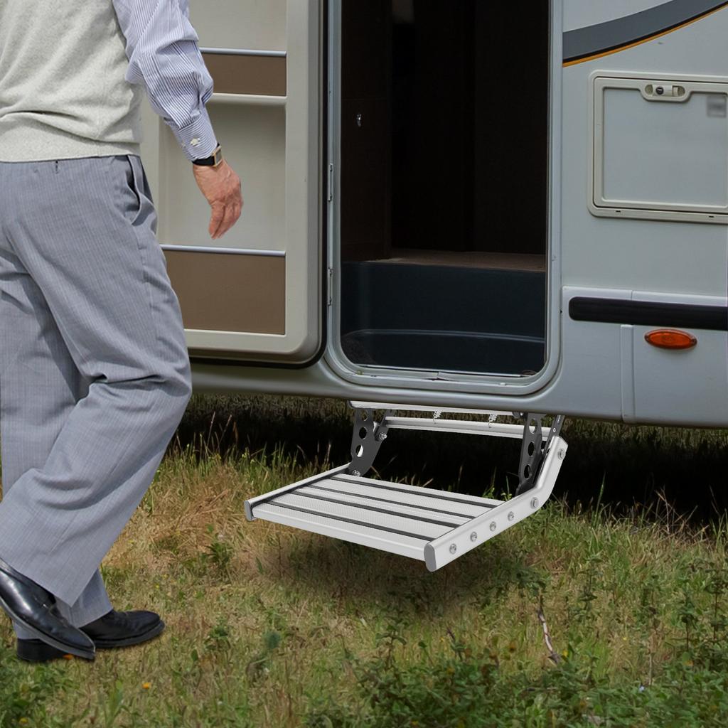 Anti Slip Folding RV Step with Auto Sensor LED Light Bar Aluminum Alloy Lightweight Step for Motorhome Night Entry