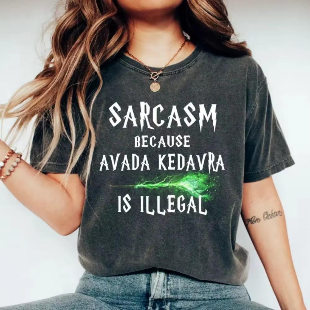 

Retro Magic Wand Shirt Satire Because Avada Kedavra Is an Illegal Shirt Washed Tee Shirt Women Y2K Blouse Girl Clothing M