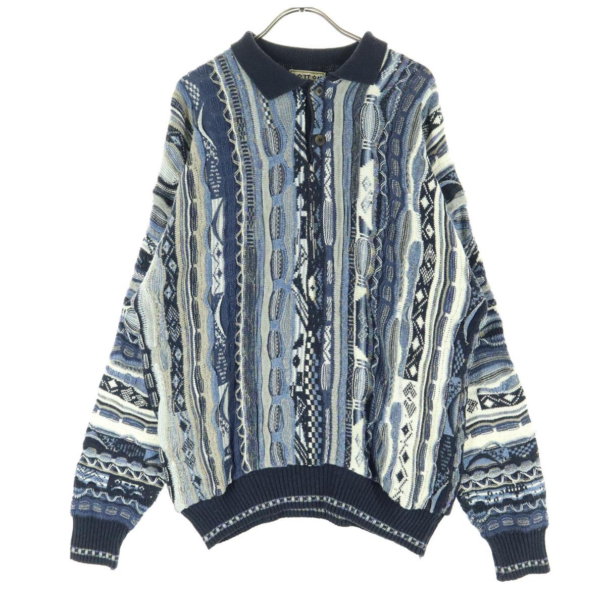 

COTTON TRADERS 90s Old Overall handle Long sleeve knit Polo shirt 3D knit Men s Used