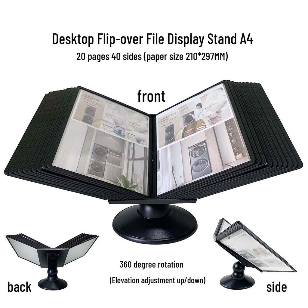 2026 A4 Horizontal Rotating File Holder: Desktop Document Rack & Flip Folder