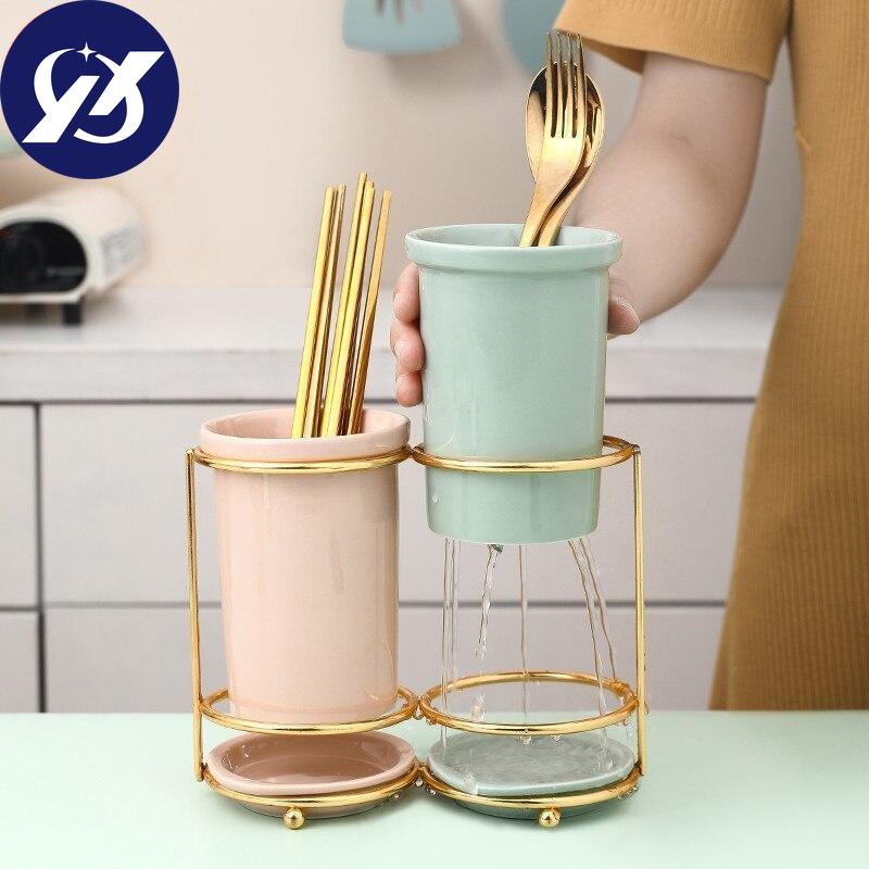 Ceramic Chopsticks Holder Restaurant Draining Rack Kitchen Spoon Fork Shelf Home Tableware Storage Box