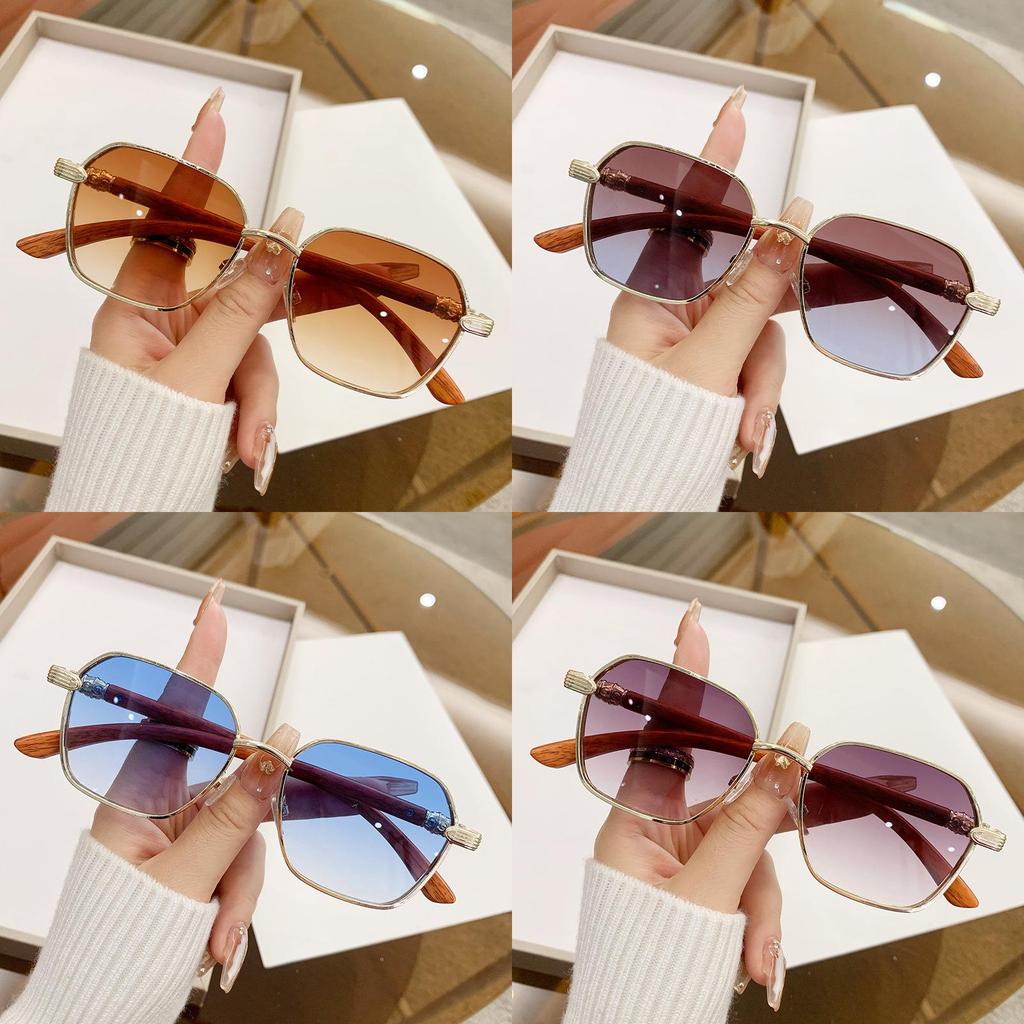 New Woodentexture Metal Sunglasses With Gray Lenses For Sun Protection And Fashion Style