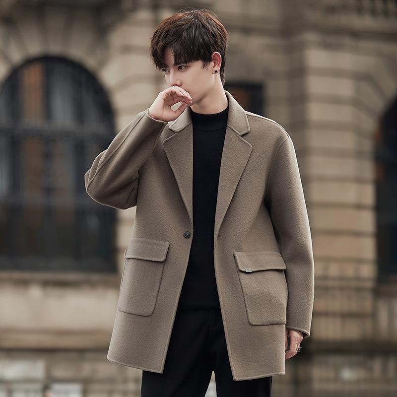 

Осенне-зимнее шерстяное пальто мужское, повседневное, средней и длинной длины, двухстороннее шерстяное кашемировое пальто корейской версии 3XL