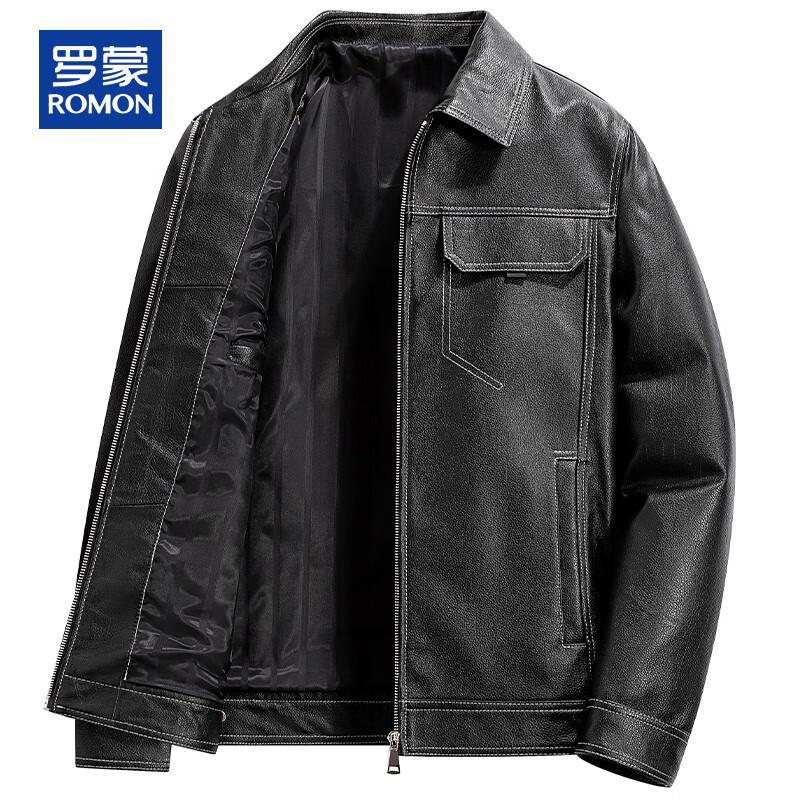 ROMON Men's Sheepskin Business Casual Leather Jacket