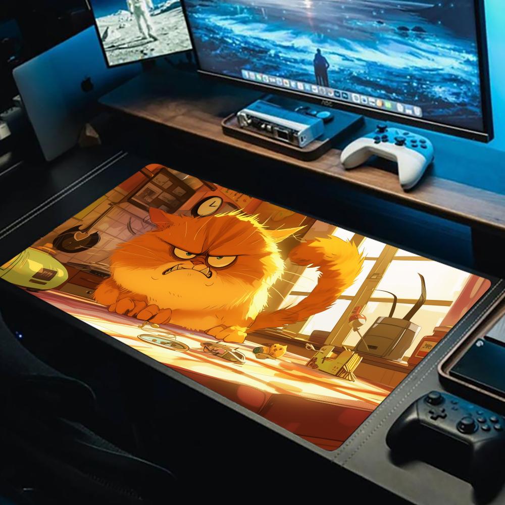 Angry Orange Cat Mouse Pad Large Gaming Accessory XXL Game Rubber Deskmat HD Non-Slip Computer Keyboard Mat Laptop Long Mousepad