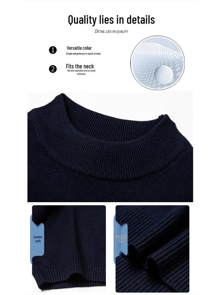 Men's Slim Fit Half-High Neck Wool Blend Knit Shirt - Short Sleeve, Fashionable, Versatile, Business Casual.