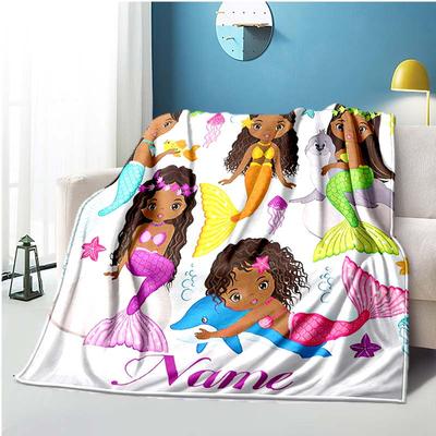 Black Mermaid Customize Your Name Blanket Used For Chair Office Sofa Bed Camping Soft And Warm Giving Friends And Relatives Birthday Graduation Gift