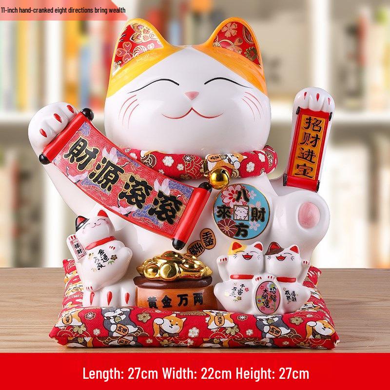 Ceramic Waving Fortune Cat Figurine for Home or Shop Decor
