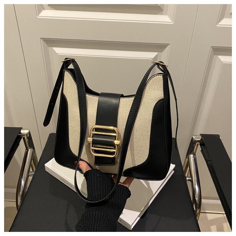 

Женская ретро корейская сумка с цветными блоками: Весна 2025 Модный тренд, Сумка на плечо и через плечо в стиле легкой роскоши чёрный