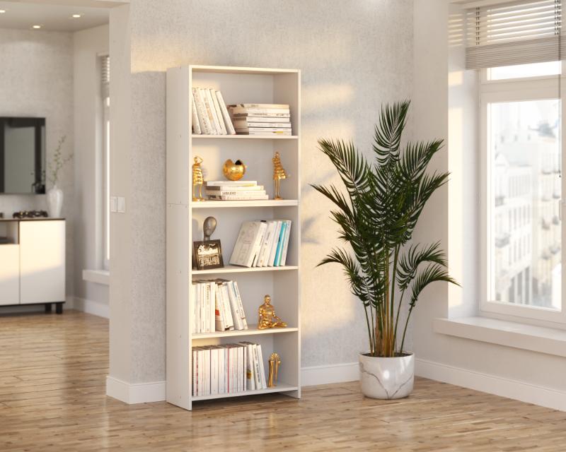 White Office Bookcase 70 CM with 5 Shelves Binders Toys Loft