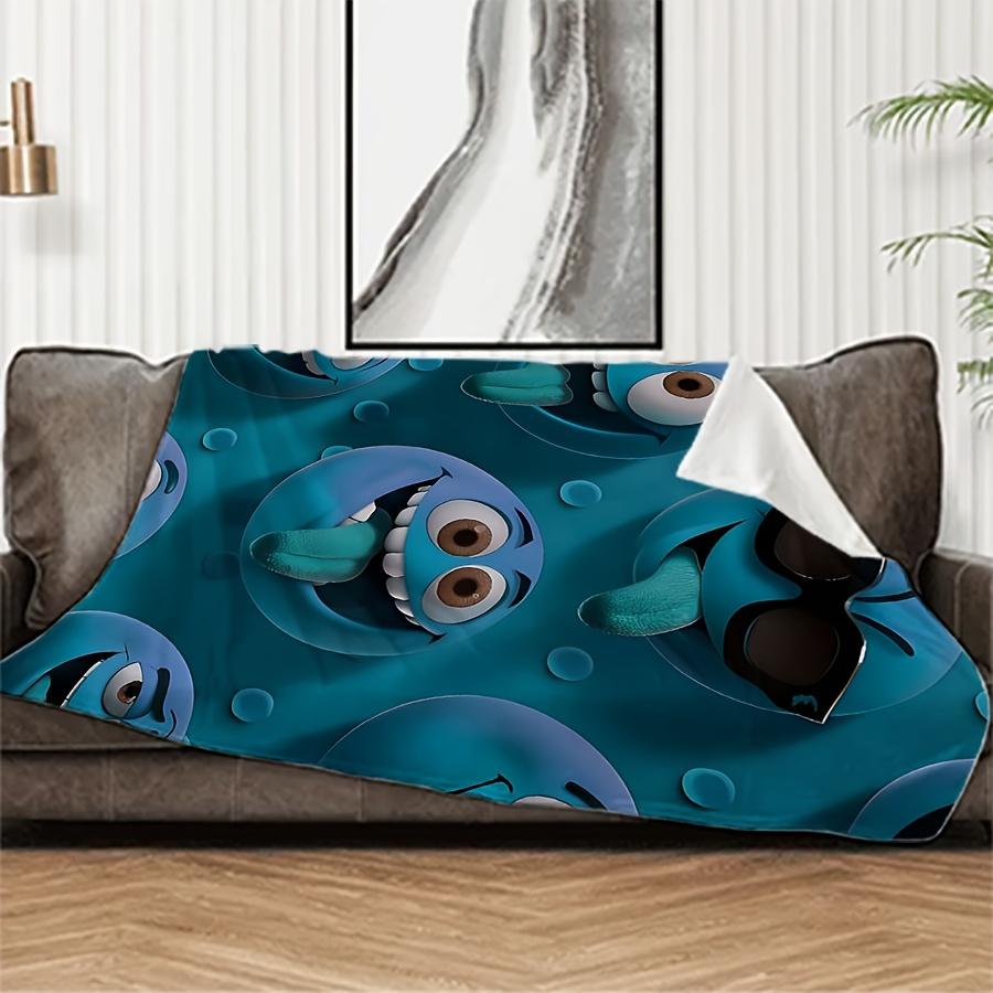 Blue Funny Expression Flannel Printed Blanket Suitable For All Seasons Suitable For Living Room Office Sofa And Travel 180X250Cm
