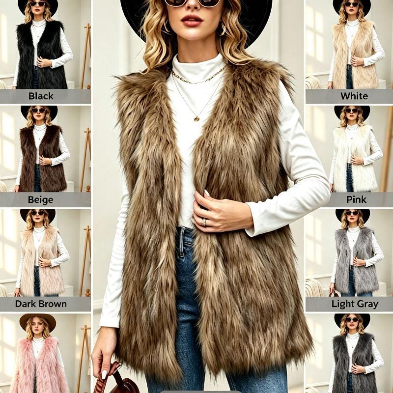 Autumn and Winter Medium and Long Imitation Fox Fur Coat Vest Women's Sleeveless Cardigan Multi-color Optional Women's Clothing