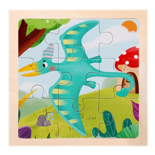 New 9 Piece Montessori Wooden Puzzle Cartoon Dinosaur Transportation Jigsaw 3d Puzzle Early Learning Educational Toys for Kids