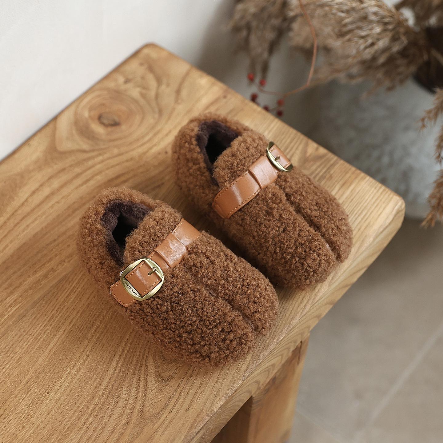 

Girls Furry Moccasins: Plus Velvet Flat Slip-on Mary Jane Cotton Shoes for Autumn/Winter 2025 Size 24: 15.2cm верблюд