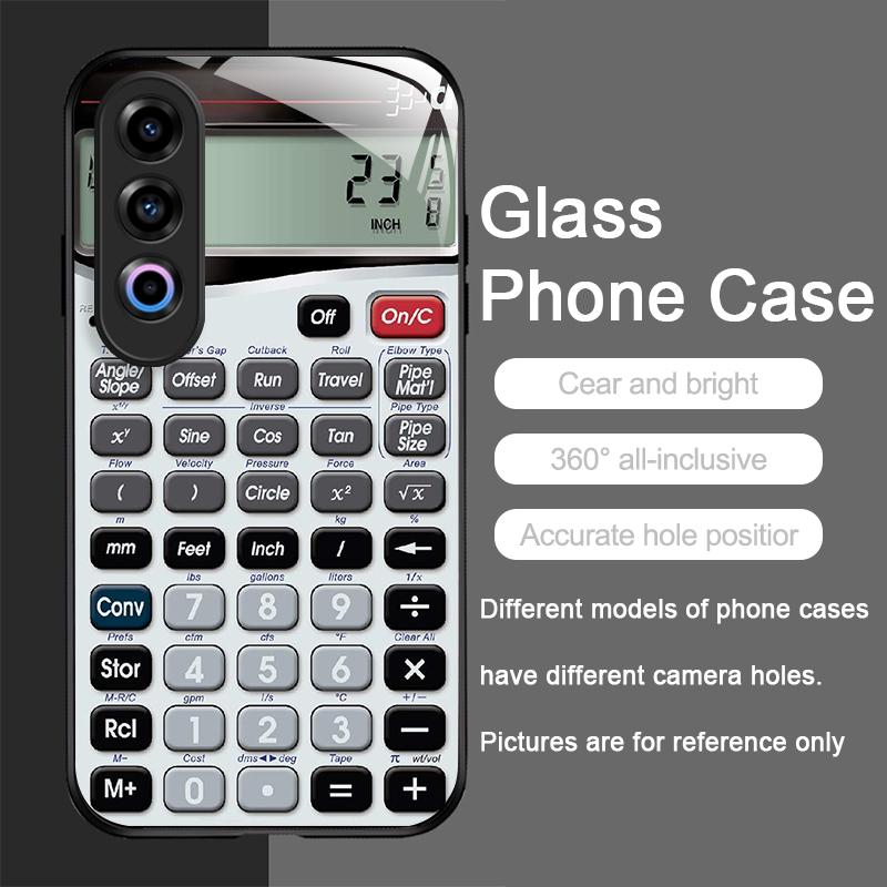 Funny Digital Calculator Pattern Tempered Glass Phone Case for OnePlus 13R 12 11 10 9 Nord CE4 3 2 Lite ACE2 ACE3 Pro Hard Cover
