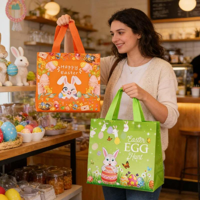 10/1x Non-Woven Gift Bags Packaging Cookies Candy Bag Easter Holiday Spring Party Decoration Colorful Bunny Easter Bag Pattern