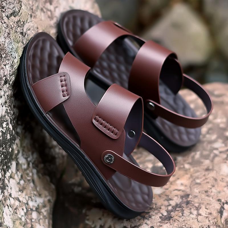 Dual-purpose Leather Sandals Men's Casual Leather Soft-soled Non-slip Beach Shoes Cool Slippers Breathable Non-slip