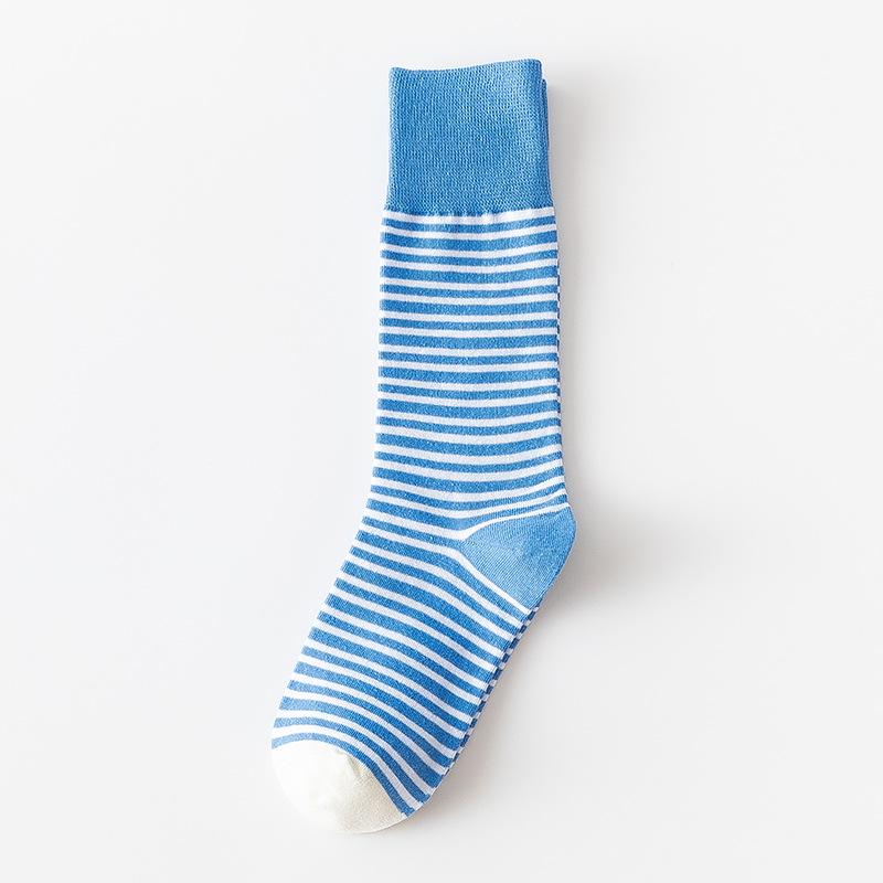 Female Spring and Autumn Classic Assorted Color Stripe Design In The Tube Cotton Socks