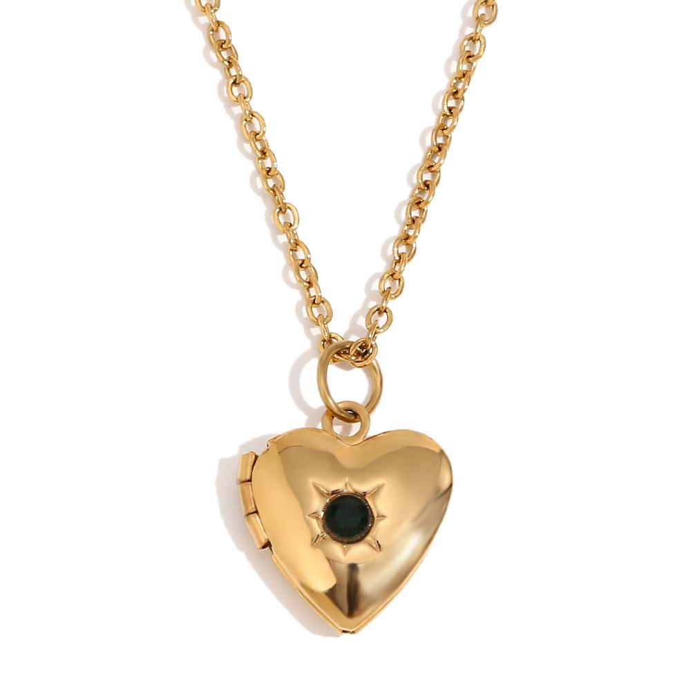 MamacitaSlay New Design Twelve Birthstone Heart Can Paste Photo Frame Pendant Women's stainless steel necklace  jewelry Gifts