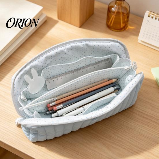 Portable Travel Makeup Bag Shell Shape Pencil Pouch with Multiple Compartments, Large Capacity Durable Desk Polyester Zipper Storage Pouch,